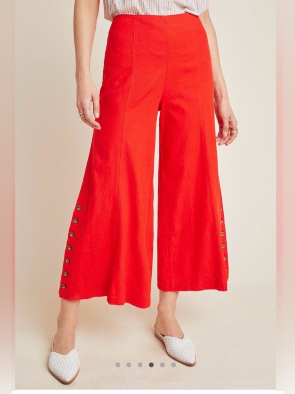 Anthropologie High Rise Linen Culotte Pants in a red-orange color (12)